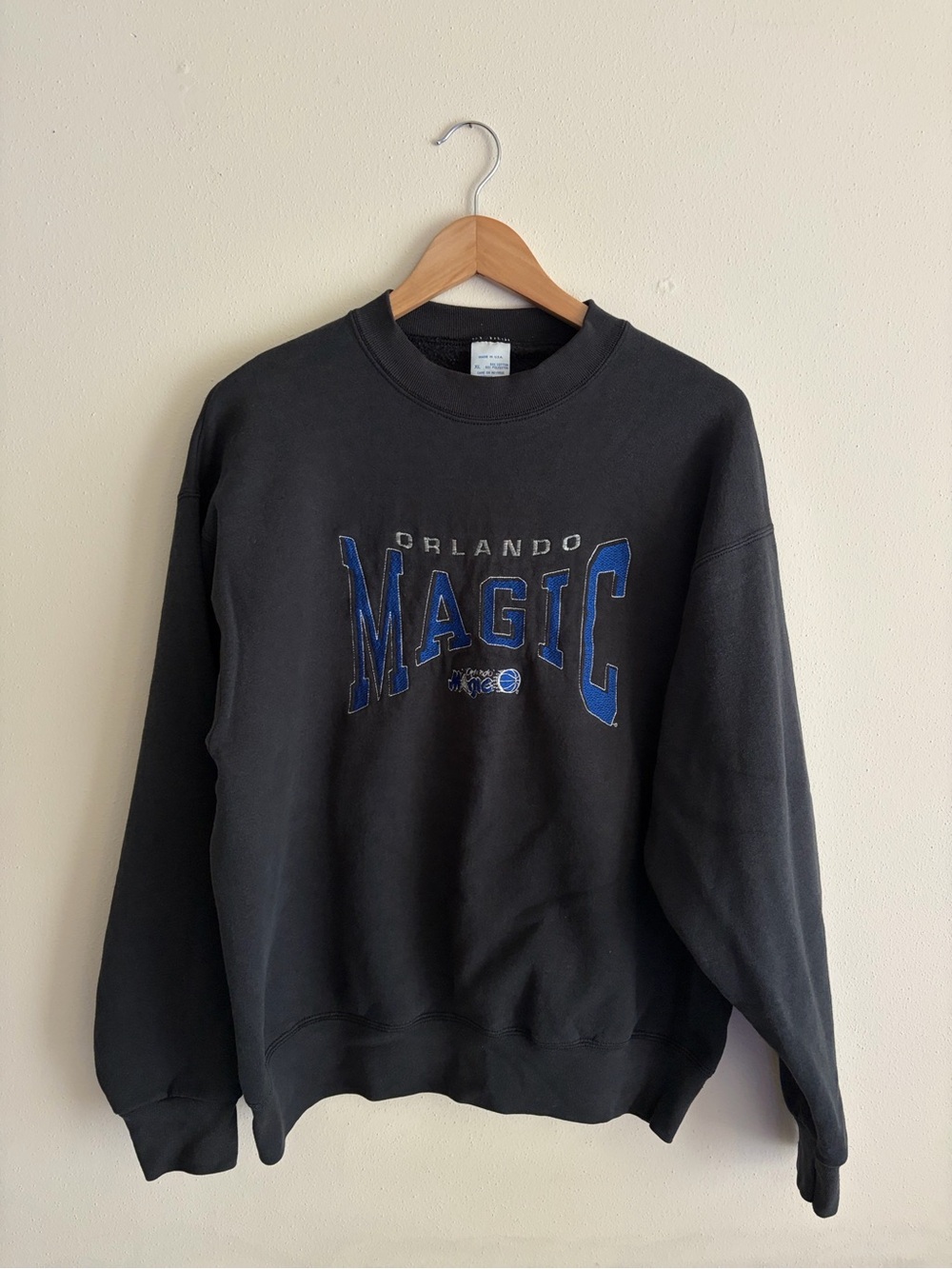 Vintage Salem Orlando Magic Black Crewneck Sweatshirt with Blue Logo